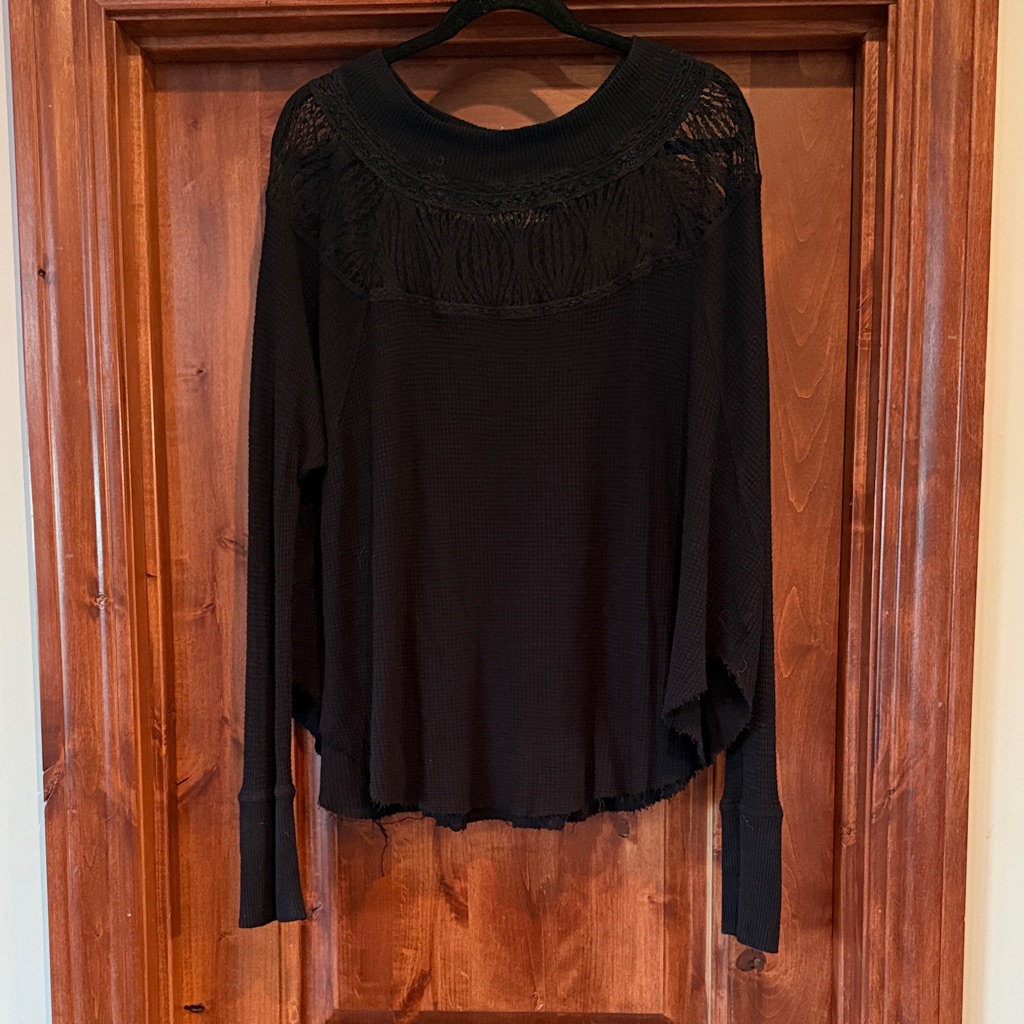 Free People Black Long Sleeve Top With Lace Detail